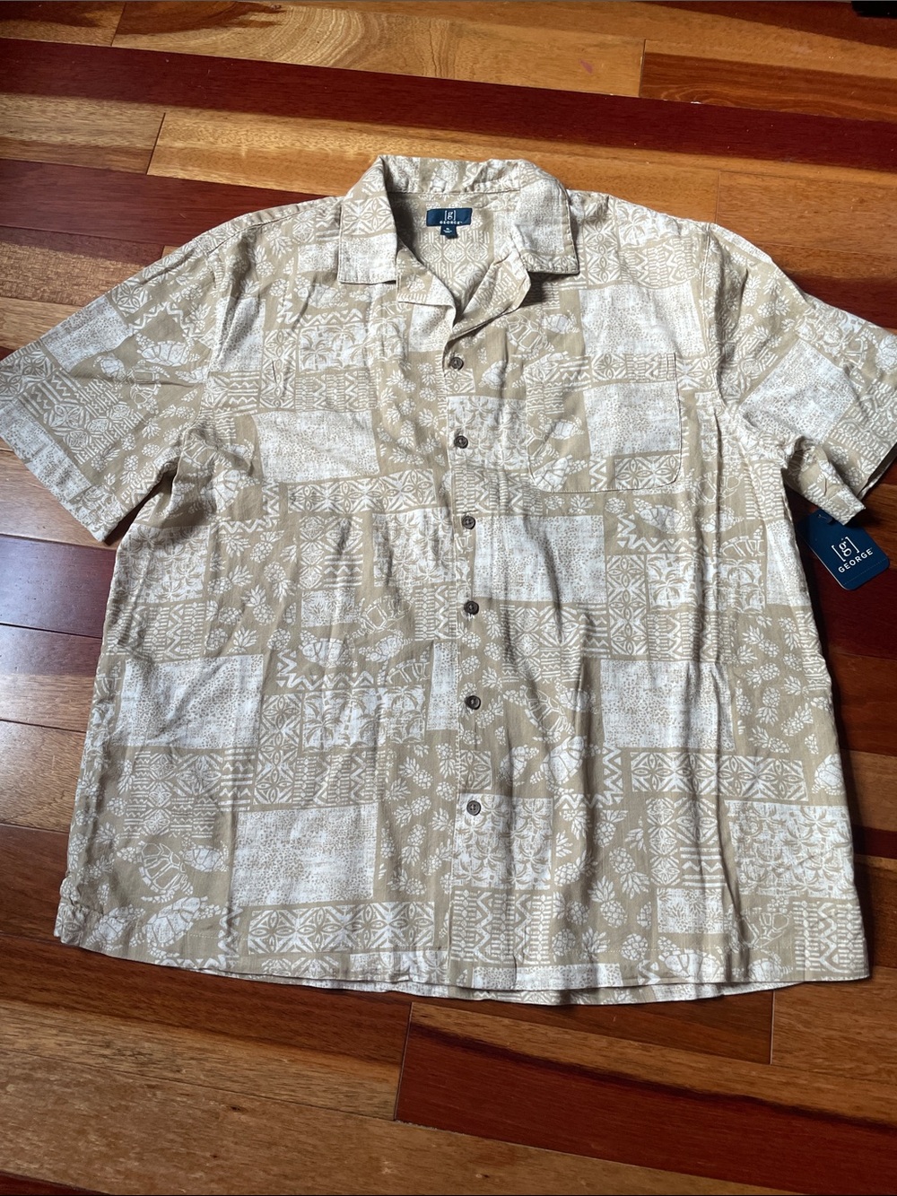 George Beige Short-Sleeve Printed Camp Shirt